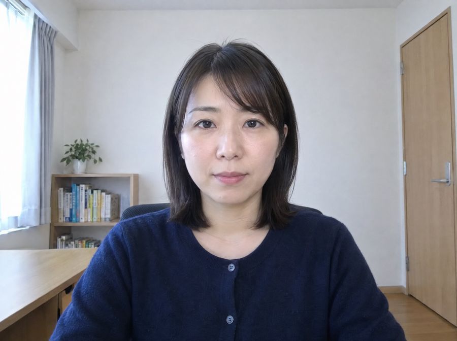 カメラに向かって本人確認を受ける受験者